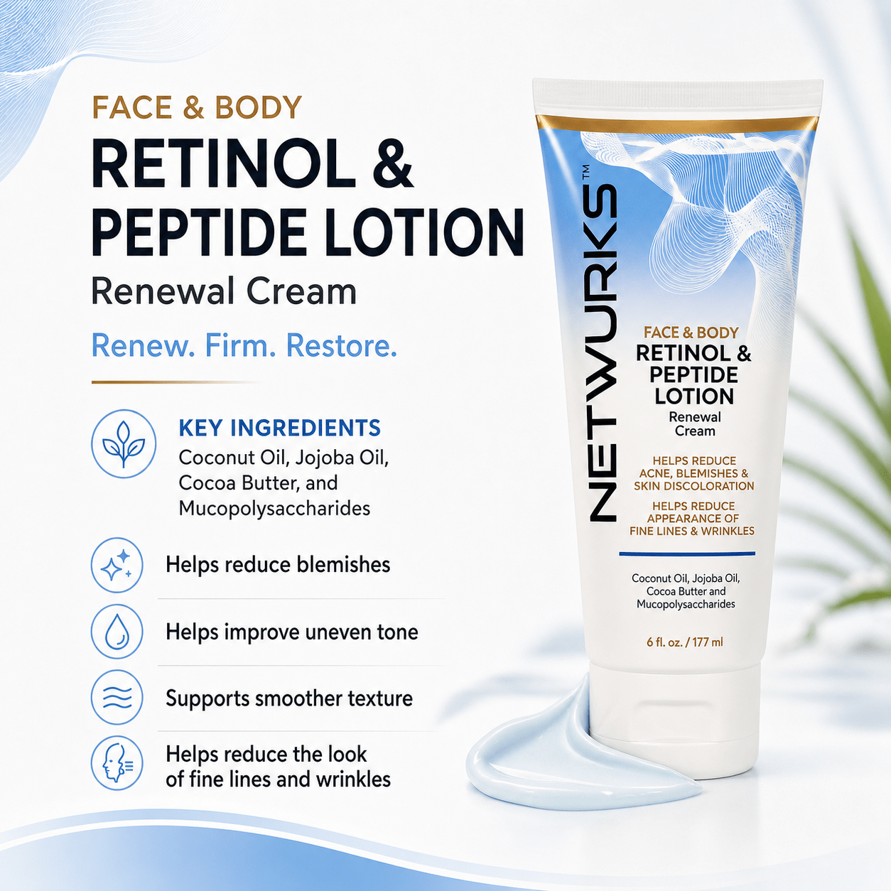 Netwurks Face & Body Retinol & Peptide Lotion 6 fl. oz. - Netwurks