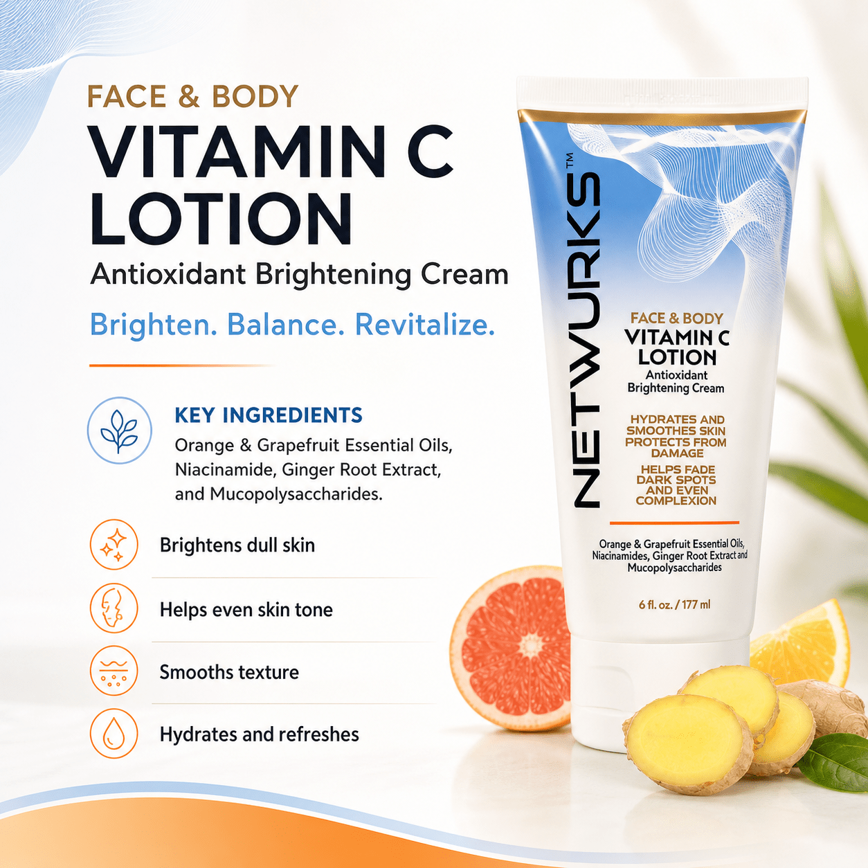 Netwurks Face & Body Vitamin C Lotion 6 fl. oz. - Netwurks